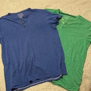Two Men’s Large AE Henley style short sleeve shirts